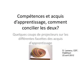 comp tences et acquis d apprentissage comment concilier les deux