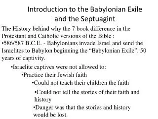 Introduction to the Babylonian Exile and the Septuagint
