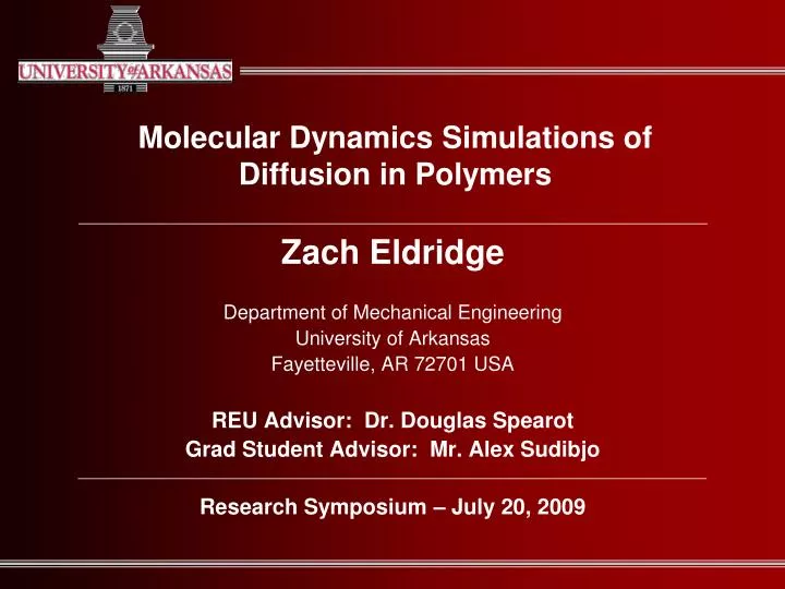 molecular dynamics simulations of diffusion in polymers