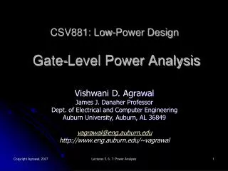 CSV881: Low-Power Design Gate-Level Power Analysis