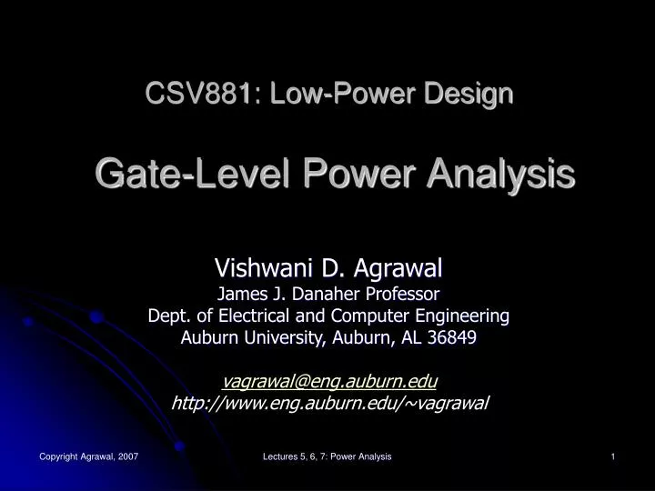 csv881 low power design gate level power analysis