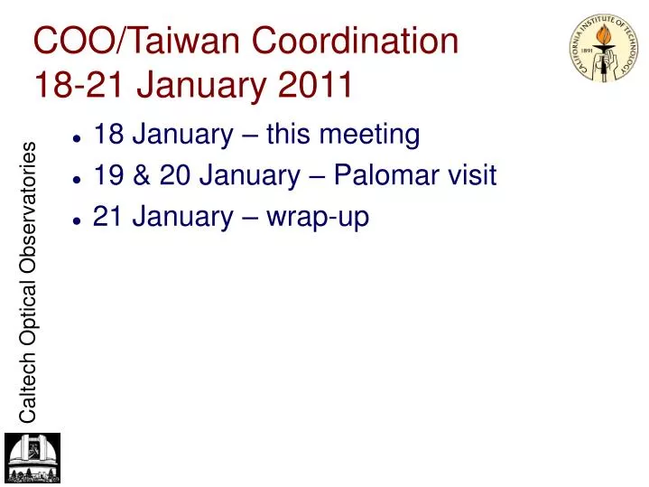 coo taiwan coordination 18 21 january 2011