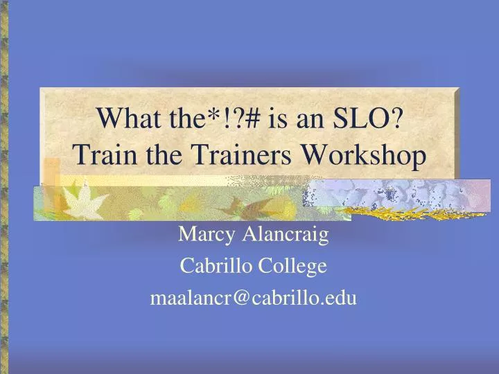 what the is an slo train the trainers workshop
