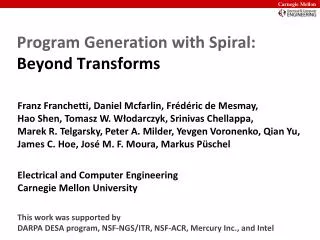Program Generation with Spiral: Beyond Transforms