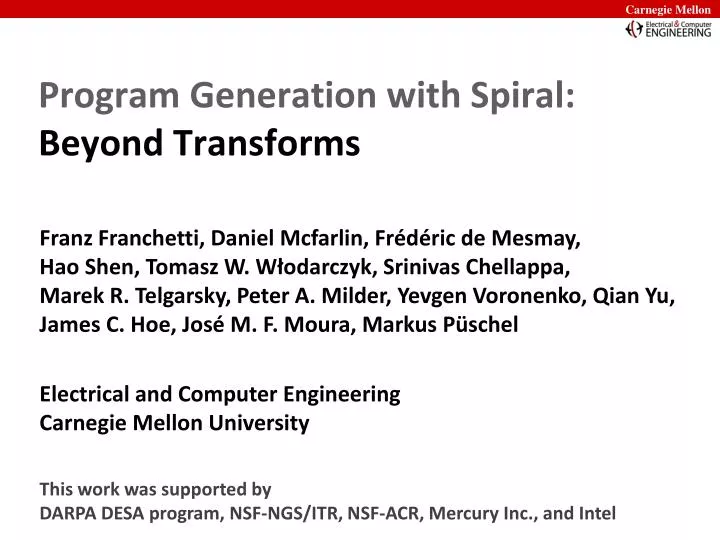 program generation with spiral beyond transforms