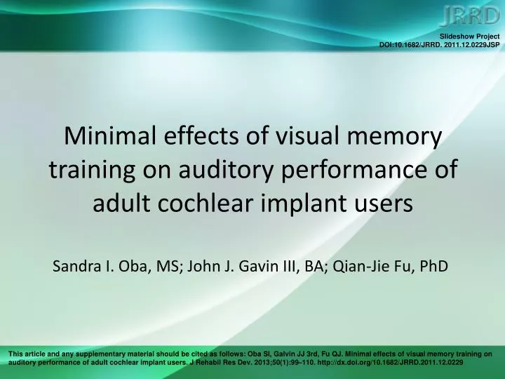 minimal effects of visual memory training on auditory performance of adult cochlear implant users