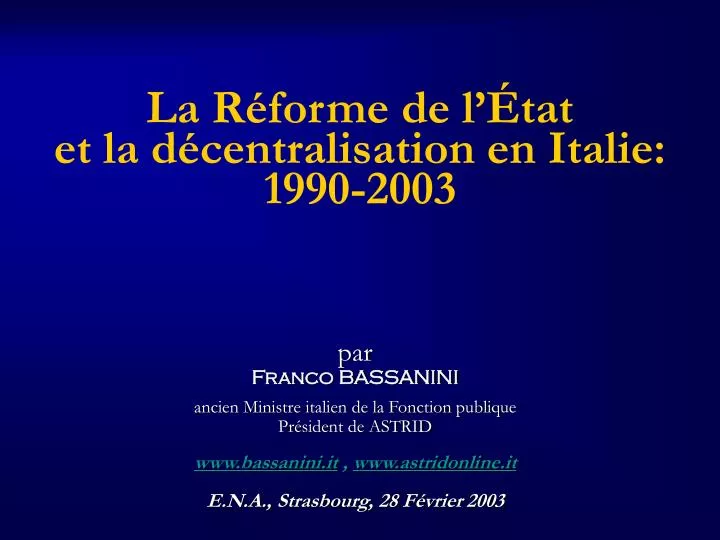 la r forme de l tat et la d centralisation en italie 1990 2003