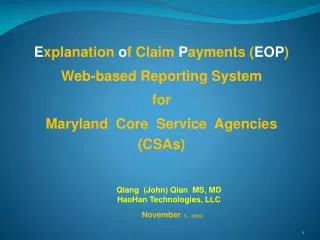 E xplanation o f Claim P ayments ( EOP ) Web-based Reporting System for