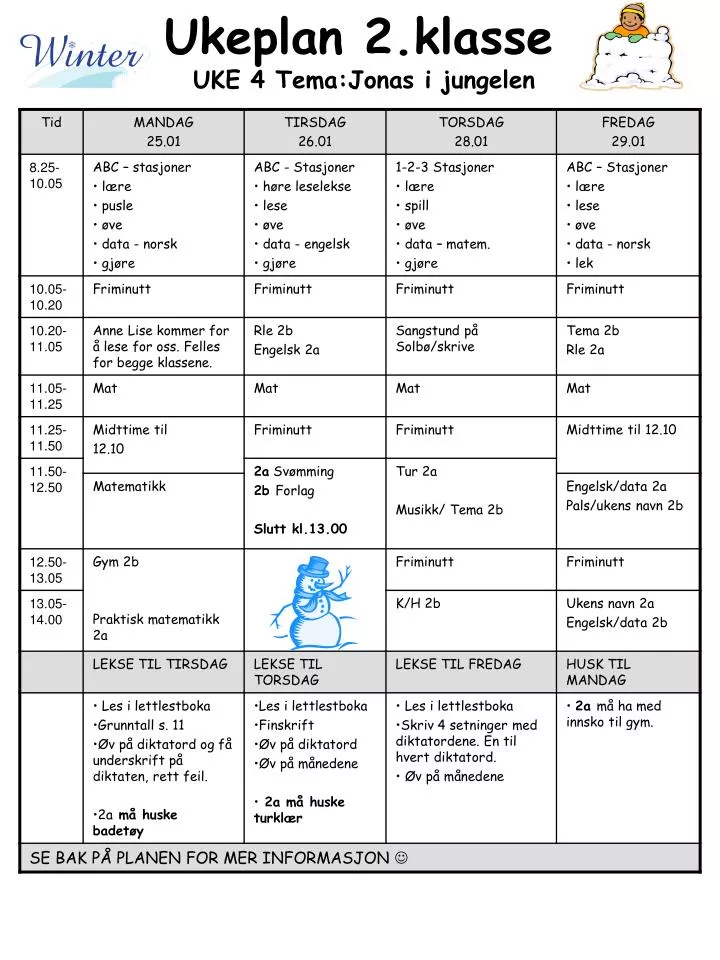 ukeplan 2 klasse uke 4 tema jonas i jungelen