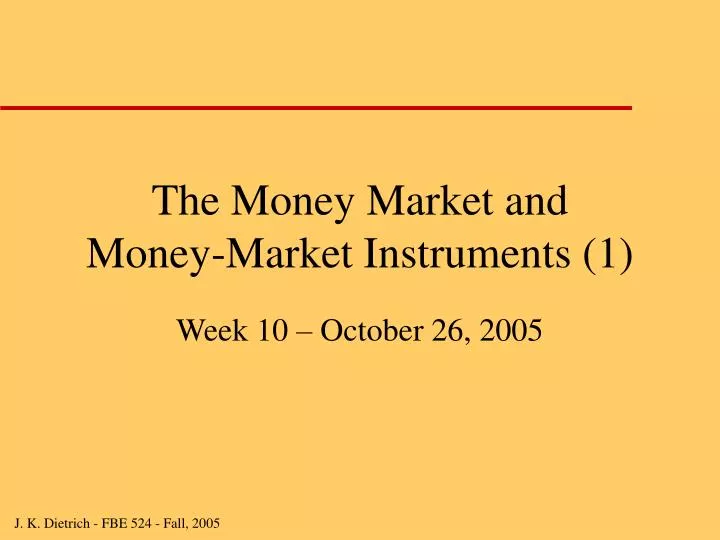 the money market and money market instruments 1