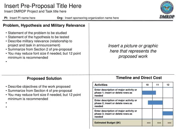 insert pre proposal title here insert dmrdp project and task title here