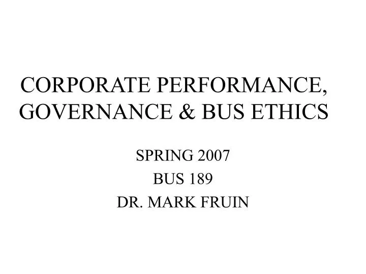 corporate performance governance bus ethics