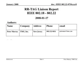RR-TAG Liaison Report IEEE 802.18 - 802.22