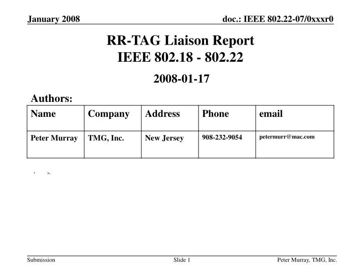 rr tag liaison report ieee 802 18 802 22