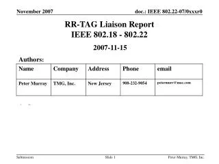 RR-TAG Liaison Report IEEE 802.18 - 802.22