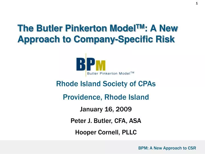 the butler pinkerton model tm a new approach to company specific risk