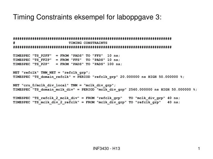 timing constraints eksempel for laboppgave 3