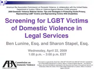 Screening for LGBT Victims of Domestic Violence in Legal Services