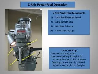 Z-Axis Feed Tips Use with a boring head. Use when drilling through soft