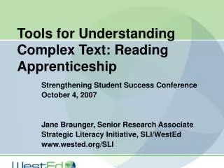 Tools for Understanding Complex Text: Reading Apprenticeship