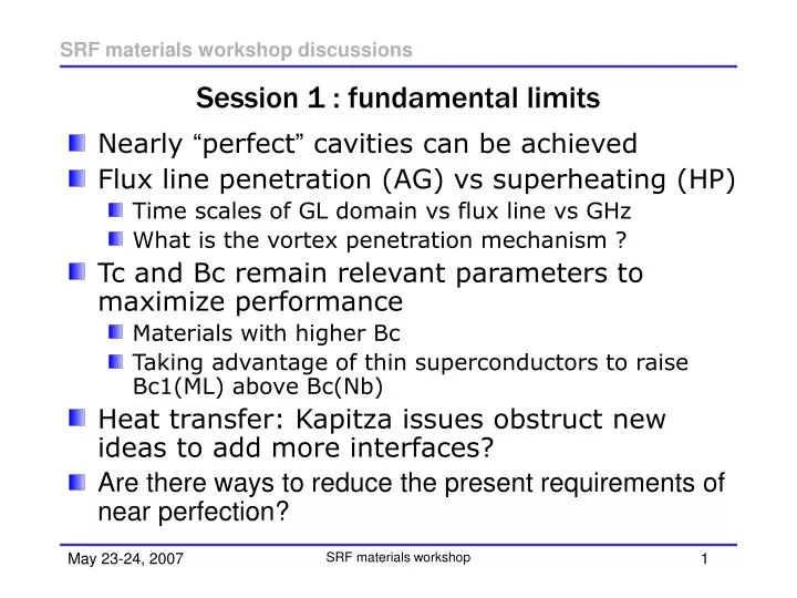 session 1 fundamental limits