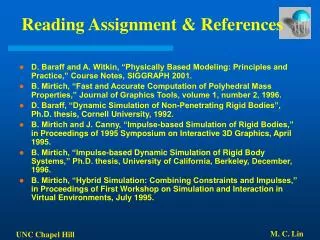 Reading Assignment &amp; References