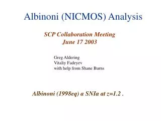 Albinoni (NICMOS) Analysis