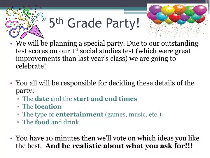 5 th grade party