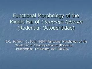 Functional Morphology of the Middle Ear of Ctenomys talarum (Rodentia: Octodontidae)