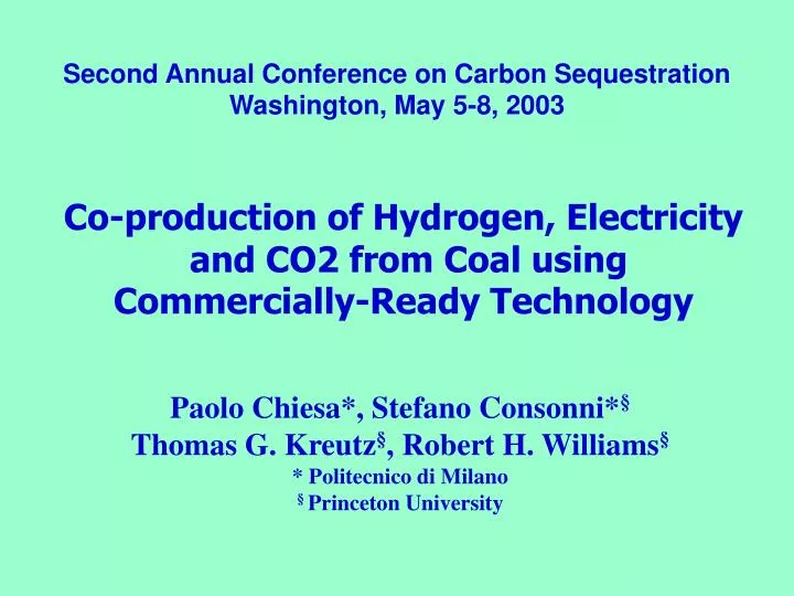 co production of hydrogen electricity and co2 from coal using commercially ready technology