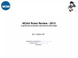 NCAA Rules Review - 2013 A quick look at common rules that we often forget