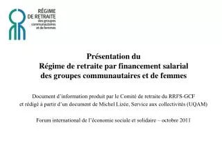 pr sentation du r gime de retraite par financement salarial des groupes communautaires et de femmes