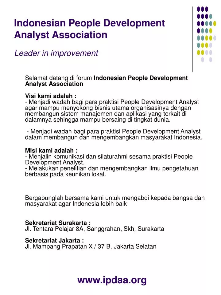 indonesian people development analyst association leader in improvement