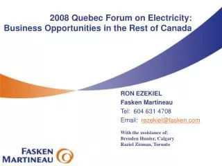 2008 Quebec Forum on Electricity: Business Opportunities in the Rest of Canada