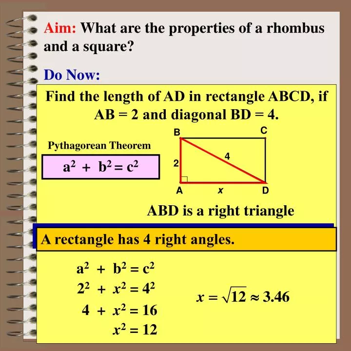 aim what are the properties of a rhombus and a square