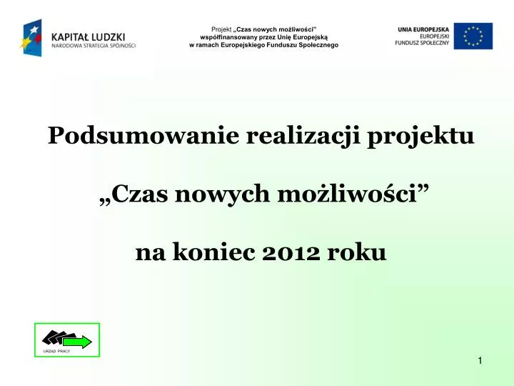 podsumowanie realizacji projektu czas nowych mo liwo ci na koniec 2012 roku