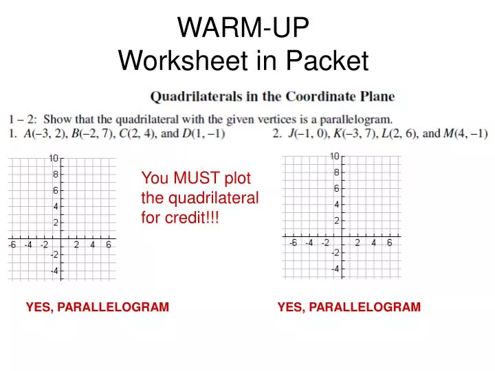 warm up worksheet in packet