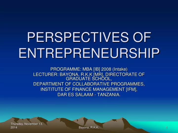 perspectives of entrepreneurship
