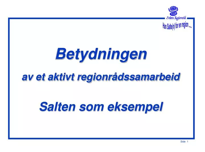 betydningen av et aktivt regionr dssamarbeid salten som eksempel