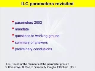 parameters 2003 mandate questions to working groups summary of answers