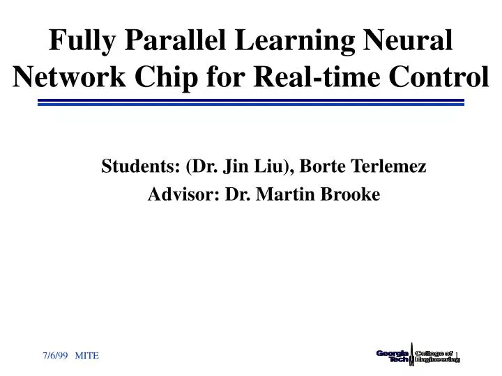 fully parallel learning neural network chip for real time control