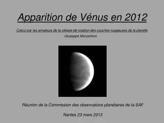 apparition de v nus en 2012