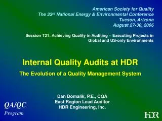 Internal Quality Audits at HDR The Evolution of a Quality Management System
