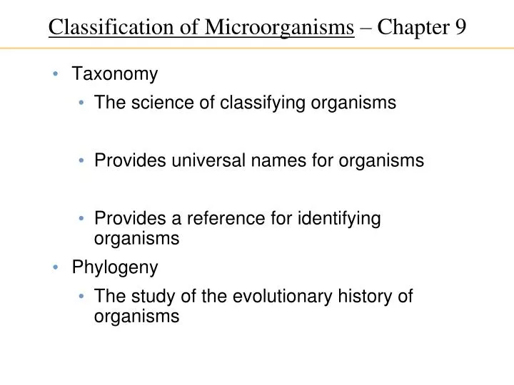 classification of microorganisms chapter 9