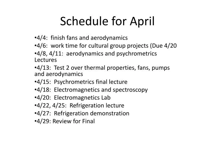 schedule for april