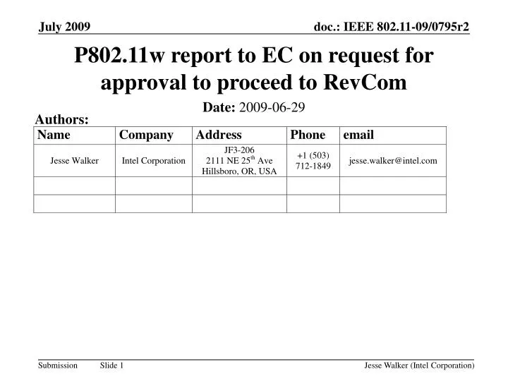 p802 11w report to ec on request for approval to proceed to revcom