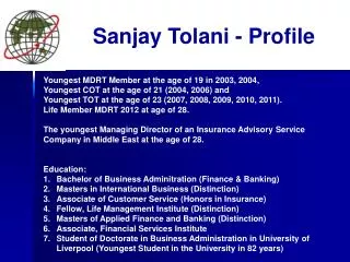 Sanjay Tolani - Profile