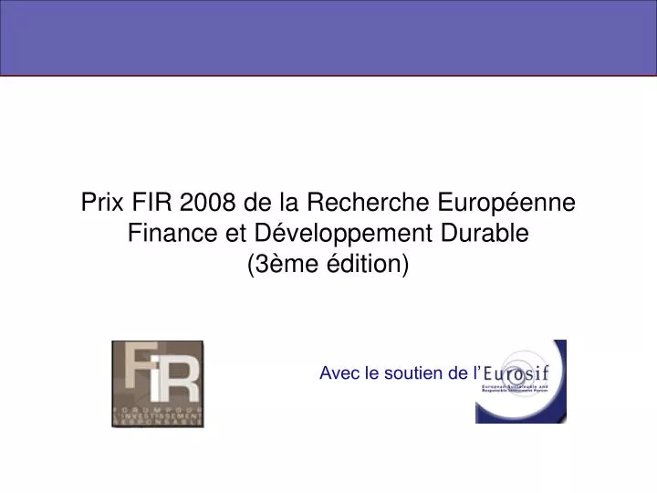 prix fir 2008 de la recherche europ enne finance et d veloppement durable 3 me dition