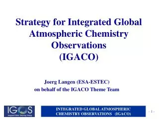 Strategy for Integrated Global Atmospheric Chemistry Observations (IGACO)