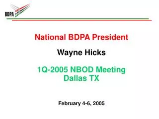 National BDPA President Wayne Hicks 1Q-2005 NBOD Meeting Dallas TX